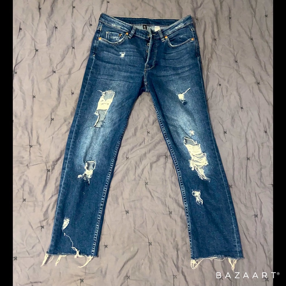 H&M button up zipper, holy, H&M blue jeans!